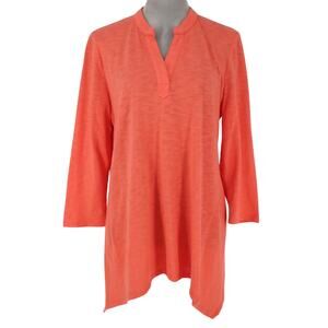 Chicos Top 1 Womens Medium The Ultimate Tee Orange T-shirt Slub Knit Blouse